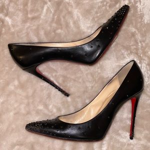 Christian Louboutin Black Degrastrass 100mm Heel Black w/Swarovski Cryst…